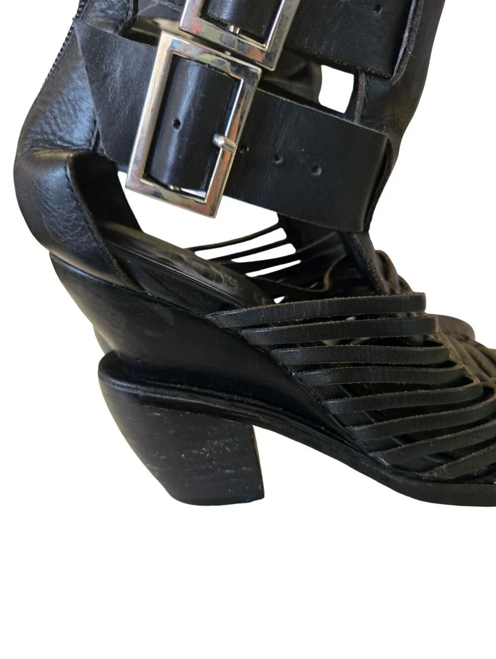 Jeffrey Campbell Cantu-Low Black Leather Cage Heel Booties Size 8.5 🔥